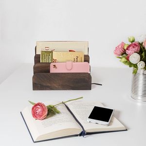 Soporte de archivos para escritorio, organizador de papel de madera, organizador de escritorio rústico, clasificador de correo para escritorio para mostrador, organizador de cartas - Product Image 4