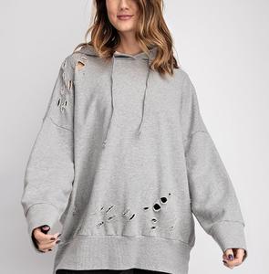 Vente en gros OEM personnalisé lavé à l'acide déchiré à capuche pour hommes déchiré surdimensionné vintage vierge à capuche déchiré à capuche - Product Image 4