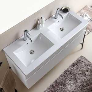 Meuble-lavabo double vasque moderne en bois blanc de 120 cm pour salle de bain, Shanghai - Product Image 3