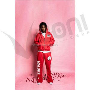 Chándal de invierno lavado con ácido unisex, conjunto de 2 piezas, bordado desgastado personalizado, pantalones acampanados desteñidos al sol, respetuoso con el medio ambiente para hombres - Product Image 5