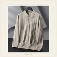 Polo pour homme de qualité supérieure à manches longues, texture torsadée, style décontracté chic pour les affaires |   Bureau |   Pull d'hiver confortable