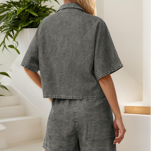 Vêtements de sport d'entraînement Vêtements à cordon de serrage Design de mode Ensemble en jean 2 pièces pour femmes Ensemble 2 pièces en denim Ensemble 2 pièces pour femmes - Product Image 6