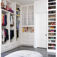 CBMmart Diseño moderno Popular Dormitorio personalizado Madera MDF Ropa de madera contrachapada Chapa de madera de melamina Armario para el hogar con puerta de vidrio LED