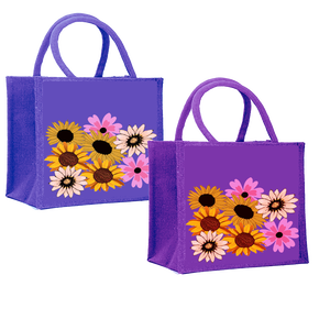 Bolso Tote de arpillera de yute con un bonito estampado de flores en muchos colores fabricado en India, Bengala Occidental - Product Image 6