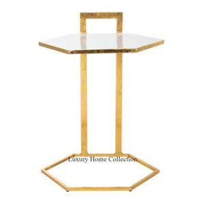 Table d'appoint de couleur dorée, design simple, légère avec dessus en marbre, design unique, table d'angle métallique robuste - Product Image 1