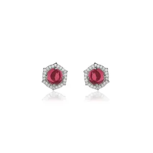 Boucles d'oreilles clous vintage pour femme en rubis avec halo de diamants, or 14 carats blanc, jaune, rose - Bijoux cadeau certifiés GIA - Product Image 4