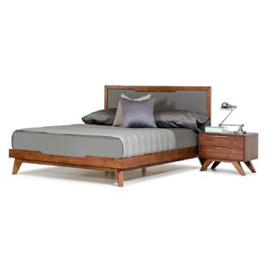 Cama de madera de teca con tela gris tapizada - Product Image 5