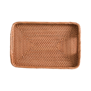 Plateau de service décoratif en rotin tressé avec poignées découpées pour le rangement de la cuisine, l'organisation de la table et la décoration intérieure - Product Image 1
