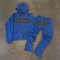 Conjunto de Sudadera con Capucha y Pantalón de Chándal Unisex Talla Grande XXL Personalizado con Pedrería, Transpirable, Elástico en Cuatro Direcciones, Grueso, con Cremallera y Corte Acampanado para Invierno