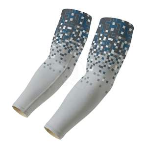 Mangas de Compresión Deportivas con Protección UV, Degradado Digital Pixel Azul Grisáceo, Seda de Hielo Refrescante sin Costuras - Product Image 1