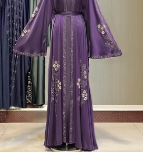 Wholesale Modest Dubai Beaded Sequined <b>Long</b> Sleeve Abaya Muslim Traditional Handmade Wedding Women Breathable V Neck - Product Image 6