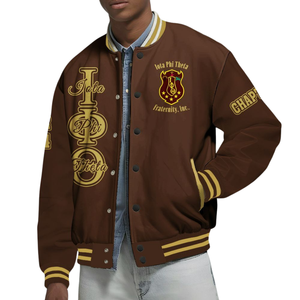 Iota Phi Theta 1963 Varsity Jacket Letterman Style Greek Life Brown Gold Fraternity Prendas de abrigo Premium Collegiate Apparel - Product Image 4