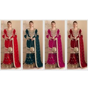 Salwar Kameez brodé en georgette élégante pour femme avec point Plazo et Dupatta assorti pour les fêtes de style moderne - Product Image 5