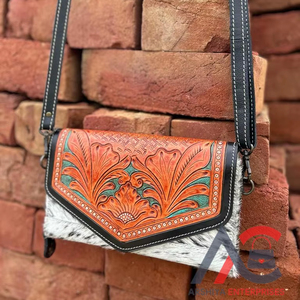 Şık turkuaz dana kürk deri cüzdan kadın el Tooled oyma telefon kılıfı debriyaj hakiki deri astar sevimli bayan tarzı - Product Image 1