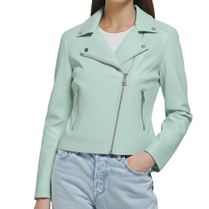 Chaqueta de Cuero con Cuello Alto y Cierre de Cremallera, Diseño Personalizado, Color Sólido, Teñido Liso, Nuevo Estilo, Chaqueta de Invierno para Mujer, Tejido Genuino - Product Image 3