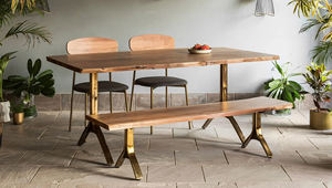 Industrial Yoho Style Acacia Live Edge Top With <b>Metal</b> Gold <b>Legs</b> Nordic Dining Room Kitchen Office Restaurant Dining <b>Table</b> - Product Image 5