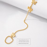 Set Cincin Rantai Tangan Kupu-kupu Emas, Gelang Adjustable dari Seng, Gelang Budak, Perhiasan Wanita Gaya Boho, Grosir