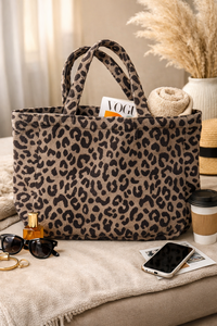 Sacs de courses en tissu éponge de haute qualité, motif léopard teint en fil, en coton turc peigné doux, écologiques, fabriqués par un producteur turc - Product Image 1