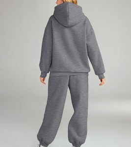 Chándal de mujer de color de estilo de algodón 100% de calidad superior chándal de dos piezas de gran tamaño liso para damas - Product Image 5