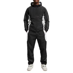 Survêtements en nylon de haute qualité 2026, ensemble 2 pièces, logo personnalisé, passepoil, sport, uni, sweat-shirts pour hommes - Product Image 1