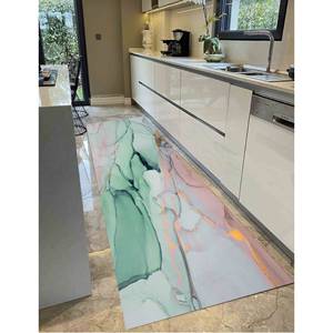 Tapis vert marbré : accent doré chatoyant, tons doux modernes, avec poils doux - Product Image 4