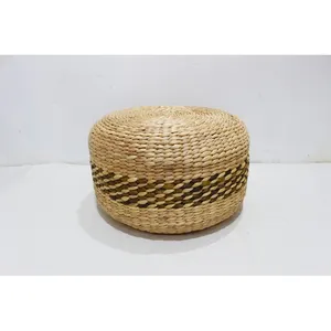 Wholesale Price Water Hyacinth Stool Round Ottoman White Wash Finish Stools Living Room Furniture