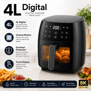 Friteuse à air Anbolife 4L avec écran tactile numérique, fonction de désactivation numérique à un clic, protection contre la surchauffe et fenêtre de visualisation - Product Image 4