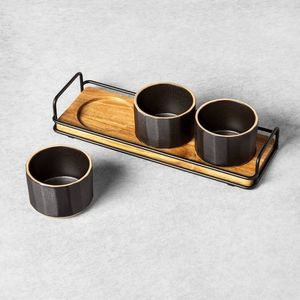 Base rectangulaire en bois de haute qualité avec support en fer noir mat en métal Plateau de service pour ustensiles de cuisine - Product Image 4
