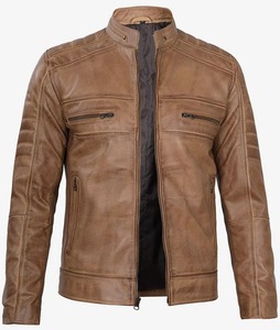 Chaqueta Bomber de carreras de cuero personalizada de alta calidad para hombres con aspecto de moda retro al por mayor - Product Image 1