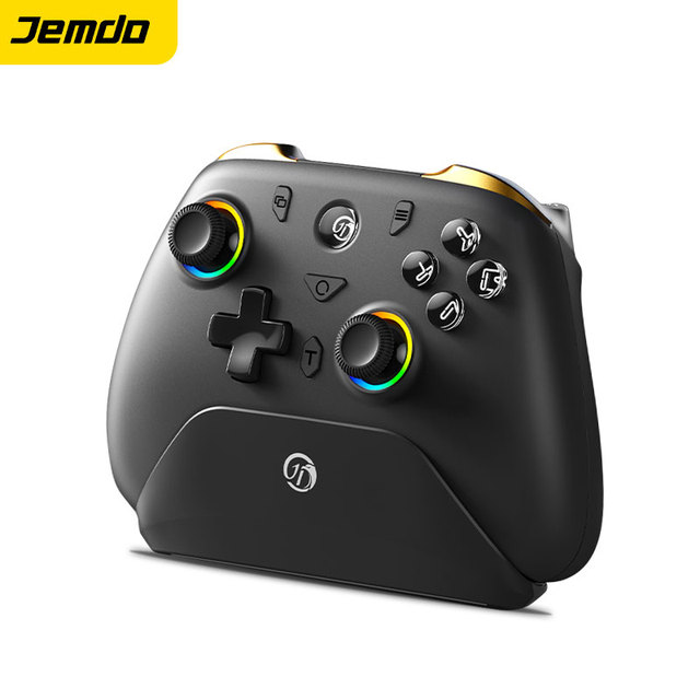 Jemdo Wireless BT Game Controller for for & PC with HD Vibration Motor RGB Lighting Turbo Button Programmable Keys