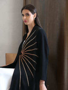 ขายส่งชุดอาบายะห์อิสลามแบบดั้งเดิมคุณภาพพรีเมียมงานฝีมือหรูหราทันสมัยสไตล์ดูไบอินเดีย ผ้าไหมกันยับ ยาว - Product Image 4