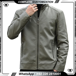 Chaqueta de moto de cuero con cremallera múltiple ajustada para hombre al por mayor - Product Image 3