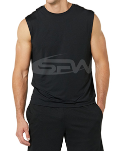 Camiseta sin mangas de poliéster negra para hombre, lisa, informal, ecológica, transpirable, de ajuste regular, para yoga y gimnasio. - Product Image 4