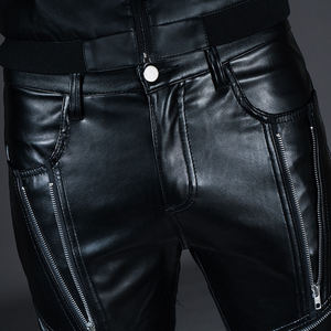 2025 à la mode taille élastique en cuir pantalon hommes Street Style PU en cuir véritable survêtement pantalon hommes peau de vache PU cuir pantalon - Product Image 3