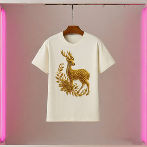 Venta al por mayor de Camiseta de algodón blanco con parche bordado dorado Casual y ropa de fiesta mujeres y niñas bordado Top 100% algodón suave - Product Image 3