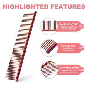 Dog <b>Cat</b> Comb, Pet Combs Stainless Steel Teeth with Rounded Ends for Knots <b>Mats</b> Loose Hair Removal, 6.57.5IN (Purple Plated, - Product Image 4
