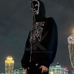 เสื้อมีฮู้ดหินแรดสำหรับผู้ชายเสื้อมีฮู้ดหินแรดแบบลำลองดีไซน์แบบกำหนดเอง - Product Image 6