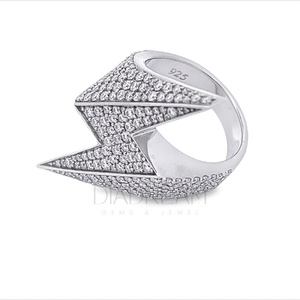 Lightning Bolt Iced Totalmente tachonado Moissanite 925 Plata de ley Corte brillante Anillo fino Fiesta de bodas Hip Hop Bling Diamond - Product Image 6