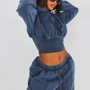 Sudadera con capucha y pantalones de chándal para mujer, conjunto de 2 piezas de Sudadera con capucha y pantalones de chándal para mujer con logotipo personalizado polar lavado Vintage - Product Image 2