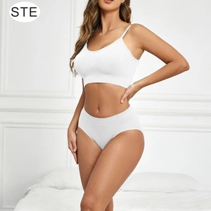 CHRLEISURE Women's Casual Elastic Waist Wireless Sports Bralette Underwear Set U Type Backless Solid <b>Leggings</b> Suit - Product Image 6