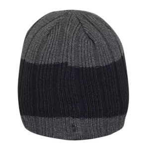 Bonnet en tricot bicolore gris anthracite et noir pour homme et femme, doux et extensible, avec petit patch en cuir avec logo, idéal pour l'hiver - Product Image 5