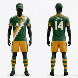 Tenue de football gaélique pour hommes en tissu maille polyester GSM premium, avec empiècements latéraux vert, or et blanc, et logo, nom et numéro sublimés - Product Image 6