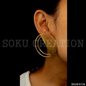 Gold Plated Unique <b>Handmade</b> Statement Design of Big Stud <b>Earring</b> SKU6134 - Product Image 1
