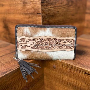ร้อนขายแกะสลักมือเครื่องมือกระเป๋าสตางค์คลัทช์สไตล์ของแท้หนัง Cowhide กระเป๋าสตางค์ขนหลายใช้กระเป๋าสตางค์หนังตะวันตก - Product Image 4