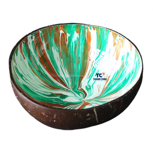 ชามมะพร้าวเคลือบเงาทำมือ 100% ผลิตในเวียดนาม ใช้แล้วทิ้ง เป็นมิตรกับสิ่งแวดล้อม วาดลายด้วยมือ สไตล์โบฮีเมียน - Product Image 4