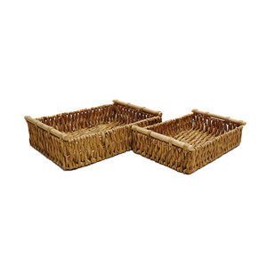 Artex Dong Thap Factory Handmade Rectangular Water Hyacinth <b>Baskets</b> Set of 2 with Iron Frame and <b>Wooden</b> Handles for Rustic Decor - Product Image 1