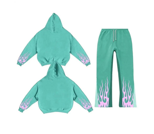 Conjuntos de pantalones de chándal acampanados de gran tamaño con logotipo personalizado OEM y Sudadera con capucha, chándal de peso pesado, chándales apilados Acampanados para hombres - Product Image 2