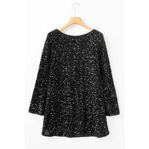 Abito Mini con Paillettes a Collo Tondo e Maniche Lunghe, Elegante Vestito da Cocktail - Product Image 5