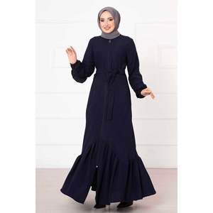 Abaya robe modeste détaillée à volants bleu marine avec un design unique à volants - Product Image 1