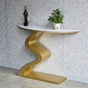 Wave-shaped Modern Luxury Marble <b>Console</b> Table 120x30x85cm with Stone Top and Iron Legs (CST058) - Product Image 2